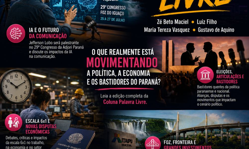 Inteligência artificial, eleições, servidores, Itaipu, cannabis medicinal e articulações políticas movimentam mais uma edição da coluna Palavra Livre.