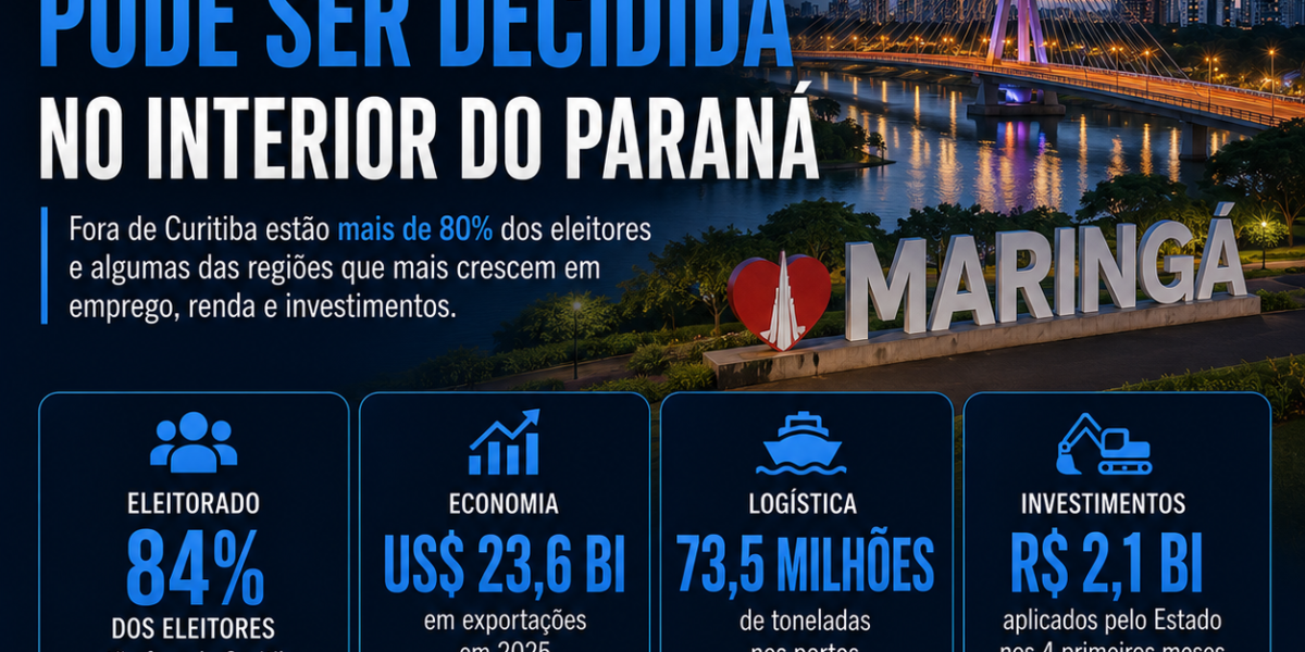 Com mais de 84% do eleitorado fora de Curitiba, interior ganha protagonismo e deve ter papel decisivo na sucessão estadual de 2026.