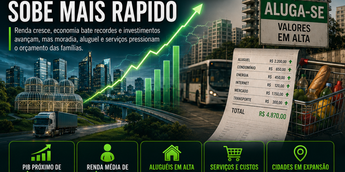 Economia bate recordes, renda cresce e investimentos avançam, mas aluguel, moradia e serviços pesam cada vez mais no orçamento dos paranaenses.